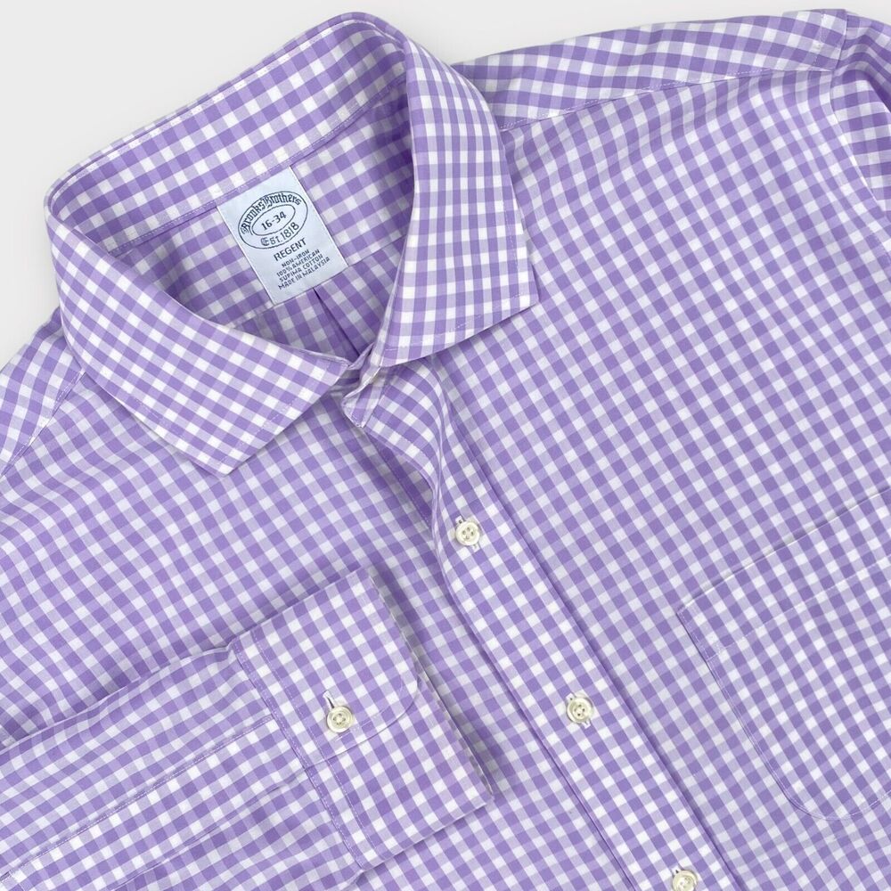 $128 Brooks Brothers Dress Shirt Mens 16-34 Regent Purple Check American Supima